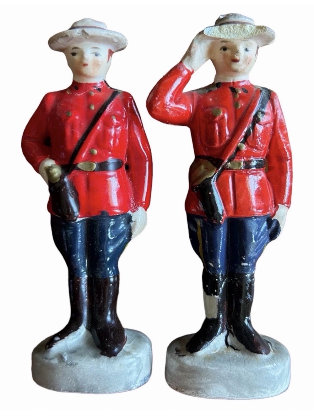 Vintage Canadian Mounties Salt & Pepper Shakers With Breakage